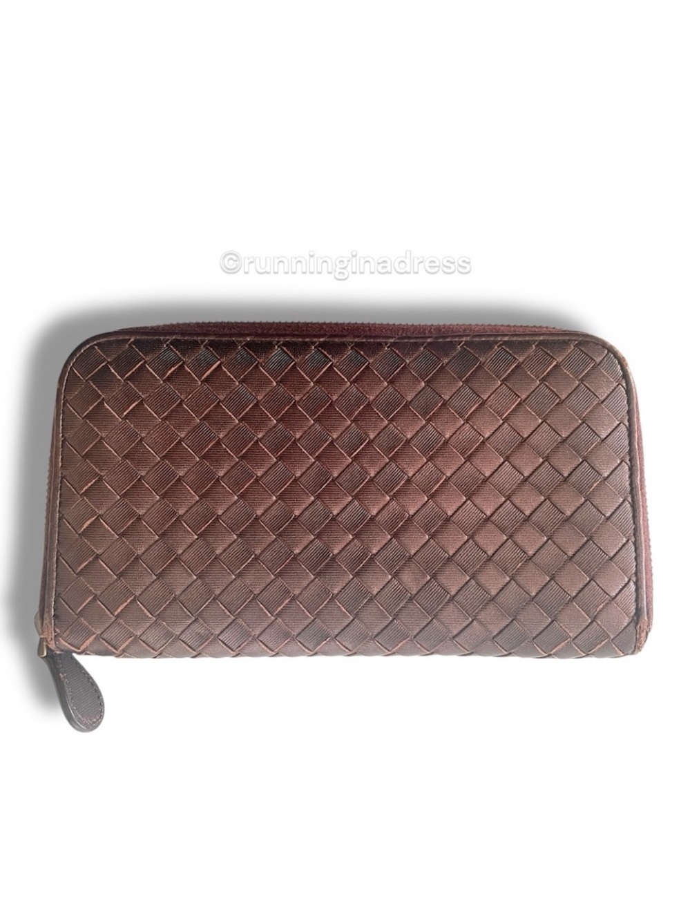 Bottega Veneta Intrecciato Leather Long Zip Around Wallet Metallic Copper Brown